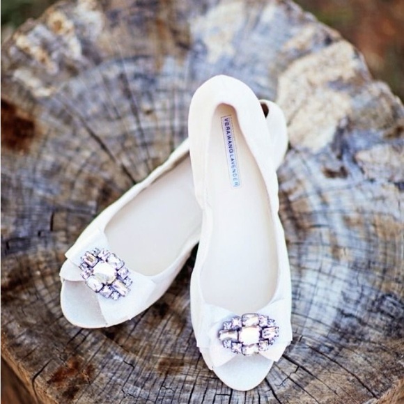 NIB Vera Wang leather peep toe ballet flats crystal embellishment 11 NEW HTF! - Picture 2 of 16